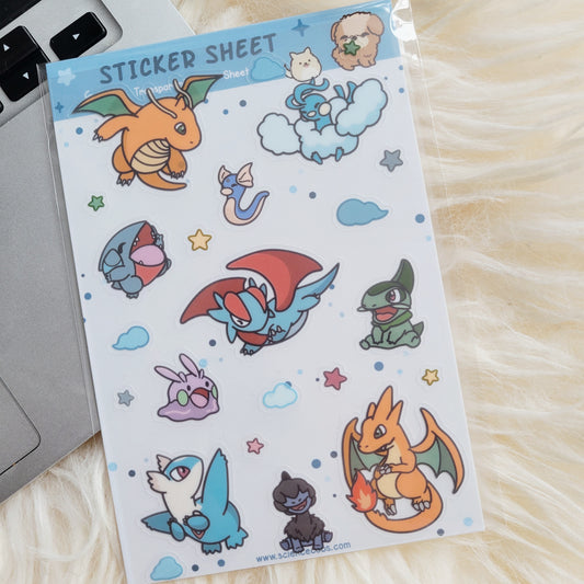 Dragon Sticker Sheet | Poke Dragon Type Stickers | Japanese Anime