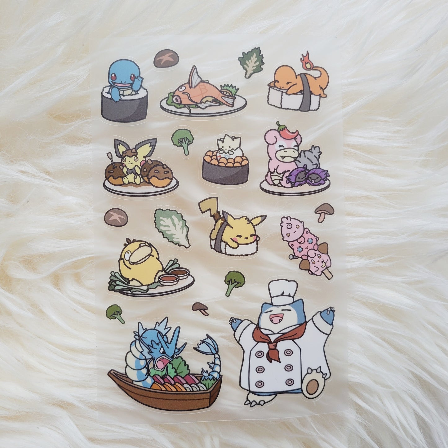 Snorlax Sticker Sheet | Cute Sushi Stickers | Japanese Anime | Cute Anime Stickers